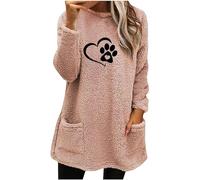Pull Femme Décontracté Imprimé Amour Pull Polaire Double Velours Chemise à Manches Longues Sweatshirt Manches Longues Col Rond Pull Peluche Chaud Doublé T-shirt Pull Grandes Tailles Chemisier Tops