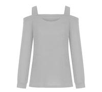 Pull Femme Epaule Denudee Casual Col Rond Leaky Shoulder Manches Longues Sweats Légers Couleur Unie Hedging Tops Sweat-Shirt surdimensionné à Manches Longues pour Femme Pull