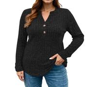 Pull Femme Grande Taille Chic Chaud Couleur Unie Col V Manche Longue Pull Automne Hiver Pulls en Tricot Leger Chic et Elegant Confortable Décontracté Cadeau Maman,Noir,5XL,f557r