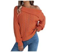 Pull Femme Grande Taille, Pull Femme Manches Longues Col V Tricoté Doux Tendance DéContracté éPaule DéNudéE Saison Automne Hiver 2024
