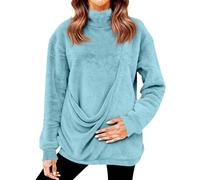 Pull Femme Hiver Chaud avec Poche Kangourou Et Poche De Transport pour Animal - Pull pour Chat - Sweater Oversize Femme À Manches Longues Chaud pour Les Amoureux des Animaux Domestiques Bleu Ciel XL