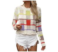Pull Femme Hiver Chaud Chic et élégant,Pullover Femme en Tricot à Motifs Colorés Grande Taille Élégant avec Col Rond et Manches Longues