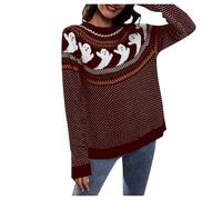 Pull Femme Hiver Chaud Chic, Pull Femme Original, Chandail Nouveaux Col Bas Tricoté Elegant Pullover À Manches Longues Lâche Casual Coupe Classique Hauts Rétro Décontracté Confortable