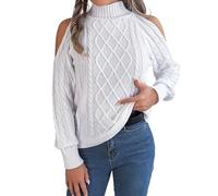 Pull Femme Hiver Chaud Chic, Pullover FéMinin à Col Roulé avec éPaule DéNudéE Manches Longues en Tricot éPais Et Doux pour Un Style en Automne Et Hiver