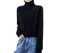 Pull Femme Hiver Chaud Col Roulé Cachemire Automne/Hiver Manches Longues Décontracté Pullover Basique, Noir , M
