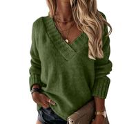 Pull Femme Hiver Chaud Coton T Shirt Manche Longue Femme Tee Shirt Col V Sport Cachemire Sweatshirts Pas Cher Chaude Laine Slim Fit Basique Tunique sous Pull(Vert armée,XL)