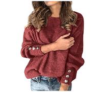 Pull Femme Hiver Chaud DéContracté Couleur Unie Pullover Chic Et Élégant Manche Longue Sweater Chandail Mode Lâche Col Rond Boutons Automne TricotéE Pull Grande Taille Pas Cher Hauts