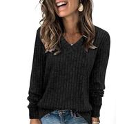 Pull Femme Hiver Chaud Grande Taille Haut Femme Chic Et Elegant Coton Oversize Tunique Col V Automne Laine Sweat Pas Cher Sport Cachemire Slim Fit Basique Top sous Pull(Noir,XL)