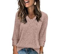 Pull Femme Hiver Chaud Grande Taille Haut Femme Chic Et Elegant Oversize Coton Top Col V Automne Cachemire sous Pull Pas Cher Chaude Laine Classics Basique Tshirt Sweatshirts(Marron,M)