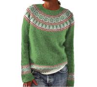 Pull Femme Hiver Chaud Laine Pull Ample, Knit Sweater Grandes Tailles DéContracté Manches Longues Hauts Jacquard Bateau avec Motif Geometrique Vintage Chic Et Elegent