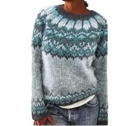 Pull Femme Hiver Chaud Laine Pull Ample - Knit Sweater Grandes Tailles DéContracté Manches Longues Hauts Jacquard Bateau avec Motif Geometrique Vintage Chic Et Elegent