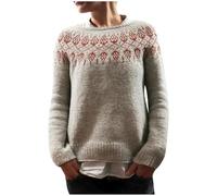Pull Femme Hiver Chaud, Pull en Col Rond Femme, Chandail Décontracté Elegant Confortable Lâche Casual Pulls Rétro Tricoté À Manches Longues Pullover Nouveaux Col Bas Coupe Classique