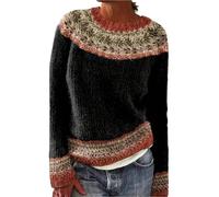 Pull Femme Hiver Chaud Pull Norvège Femme Chic Et éLéGant Décontracté Pulls en Tricot Col Rond Motif Jacquard Chandail à Manches Longues Printemps Automne Pullover Sweater