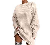 Pull Femme Hiver Chic Chaud Rayé - Pull en Maille Ample pour Femme Tops Mi-Long Sweat Printemps Automne Sweatshirt Décontracté Sweat-Shirt Uni-Couleur Tops Extérieur Pulls Chaude Sweat