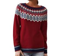 Pull Femme Hiver Chic Col V,Pull en Fair Isle à Manches Longues Et Col Bateau pour Femme Style RéTro LéGer IdéAl pour L'Automne Et l'hiver