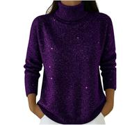 Pull Femme Hiver Col Roulé Manches Longues Pullover Chic et Élégant | Pull en Maille Fine Pailletée pour Femme, Grande Taille, Pullover Chaud, Fil Brillant, Sweater Casual Hiver Automne