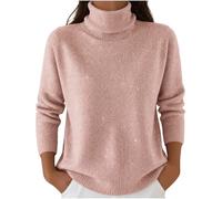 Pull Femme Hiver Col Roulé Manches Longues Pullover Chic et Élégant | Pull en Maille Fine Pailletée pour Femme, Grande Taille, Pullover Chaud, Fil Brillant, Sweater Casual Hiver Automne
