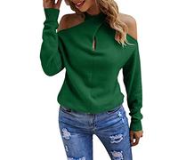 Pull Femme Hiver éLéGant,Femmes Couleur Unie Chandails DéContracté Hors éPaule Hauts Col en V à Manches Longues RéColte Licou Pull Chandails