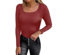 Pull Femme Hiver Femme Maillot de corps Haut avec Rayures de Couleur Pure pour Hiver et Automne Hautement Élastique Manches Longues Sous-vêtements Thermique Homme, rouge, M