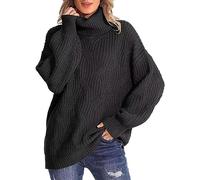 Pull Femme Hiver Grande Taille Femme Pull Ample Femmes Décontracté Ample Col Roulé Tricoté à Manches Longues 2023 Automne Hiver Haut Mode pour Les Fetes Black M