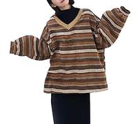 Pull Femme Hiver Grande Taille Pull Grosse Maille, Vetement Chaud Hiver Vintage Rayé Oversized Y2K Col Rond Grunge Hip Hop Hoodies T-Shirt AnnéEs 94 Harajuku Chic