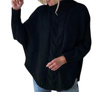 Pull Femme Hiver Long Pull Tout Doux Femme à Tricoter à Manches Hautes Et Manches Chauve Souris pour Femmes Gros Hiver Chandail Black XXXL