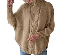 Pull Femme Hiver Long Pull Tout Doux Femme à Tricoter à Manches Hautes Et Manches Chauve Souris pour Femmes Gros Hiver Chandail Coffee S