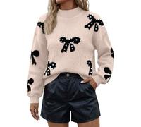 Pull Femme Hiver Pullover Longue Pull Imprimé avec Perles Col Rond Haut Tricoté Parfait pour Un Style Décontracté en Automne Hiver