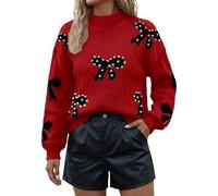Pull Femme Hiver Pullover Longue Pull Imprimé avec Perles Col Rond Haut Tricoté Parfait pour Un Style Décontracté en Automne Hiver