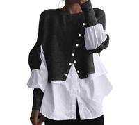 Pull Femme Hiver Pullover Sweater Hiver Maille Top Décontracté Manches Longues Faux Deux Pièces Superposé Col Montant Doux Confortable Fashion
