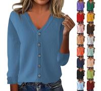 Pull Femme Hiver,Pulls Gilets et Sweats Femme,Womens Cardigan Sweaters Button Down V Neck Knit Sweater Lightweight Comfy Open Front Cardigan Coats W/Pockets Chandails Blancs pour (Dark Blue, M)/
