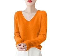 Pull Femme Hiver,Sweatshirts Femme,Women's Autumn and Winter New Line Pure Wool V Neck Solid Color Over Knitted Base Sweater s Légers pour Manches Longues (Orange, M)