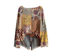 Pull Femme Hiver Vintage Imprimé Floral Bohème Pull Over Tricoté Chic Et Élégant Col Rond Manche Longue Sweatshirts À Motif Hauts Grande Taille Casual Vetement Femme Automne-Hiver