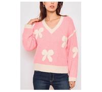 Pull Femme - KEBELLO - Rose - Manches Longues - Col V - Coupe Cintré L