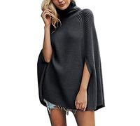 Pull Femme Manche Longue Pull Femme Hiver Chaud Châle Tricoté à La Européenne Et Cape Poncho pour Femmes Long Hiver Col Rond Black L