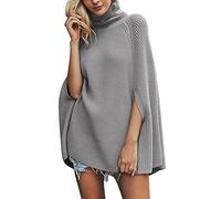 Pull Femme Manche Longue Pull Femme Hiver Chaud Châle Tricoté à La Européenne Et Cape Poncho pour Femmes Long Hiver Col Rond Grey M