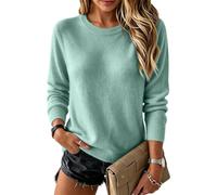 Pull Femme Manches Longues Col Rond Uni Sweat Chaud | Blouse Salon, Maille Douce, Manches Longues Tee Shirt, Coupe Ample, Confortable Sweat, Tshirt Doux, Bords Côtelés