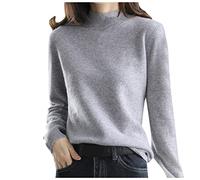 Pull Femme Manches Longues Col Tricoté Pull Femmes Hiver Court Pull Couleur Unie Pull Ample Épais Fond Formation Chemise Dropshipping, gris, L