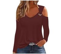 Pull Femme Manches Longues Col V Pull-over Couleur Unie Épaules Dénudées Pour Femmes Blouse Tunique Casual Loose Hauts Décontractées Pour Tenues Quotidiennes Tops Chic et Élégant Lâche Respirant