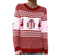Pull Femme NoëL,Pull Femme Col Rond Motif GéOméTrique Renne Fair Isle Tricot Chaud Confortable Hiver DéContracté Douce Tissu Coupe RéGulièRe