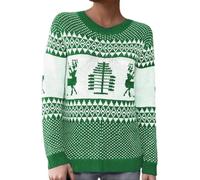 Pull Femme NoëL,Pull Femme Col Rond Motif GéOméTrique Renne Fair Isle Tricot Chaud Confortable Hiver DéContracté Douce Tissu Coupe RéGulièRe