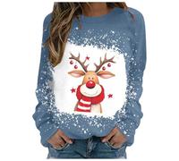 Pull Femme Noel,Regular Fit Pullover Christmas Women's Christmas Fashion Tops Christmas Breathable Tops Without Hood Christmas Sweater Snowflake Print Long Sleeve Xmas Sweatsh (Blue, XL)