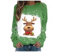 Pull Femme Noel,Regular Fit Pullover Christmas Women's Christmas Fashion Tops Christmas Breathable Tops Without Hood Christmas Sweater Snowflake Print Long Sleeve Xmas Sweatsh (Green, L)