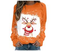Pull Femme Noel,Regular Fit Pullover Christmas Women's Christmas Fashion Tops Christmas Breathable Tops Without Hood Christmas Sweater Snowflake Print Long Sleeve Xmas Sweatsh (Orange, M)
