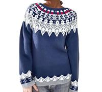 Pull Femme Norvégien d'hiver Chaud Chic Pull Over Tricoté Col Rond À Manches Longues Sweater Tops Motif Jacquard Tunique Grande Taille Pas Cher Décontractés Vetement Femme Automne-Hiver