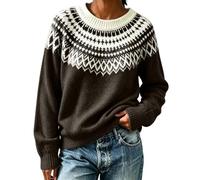 Pull Femme Norvégien d'hiver Chaud Chic Pull Over Tricoté Col Rond À Manches Longues Sweater Tops Motif Jacquard Tunique Grande Taille Pas Cher Décontractés Vetement Femme Automne-Hiver-Chic