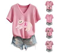Pull Femme Octobre Rose - Pulls Tricot Chic Et Elegant Col V Manches Courte