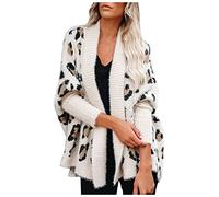 Pull Femme Personnalité femmes taille chandail mode plus veste Cardigan Leopard pull Manteaux En Molleton Pour Femmes (Beige, S)