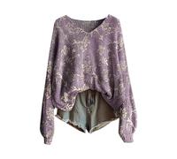 Pull Femme pour Les Fetes Pull Femme Chic Tricoté à Manches Longues Et Col en V pour Haut Chaud Et Tendance L Hiver Idéal Les sous Col Roulé Ample Purple M