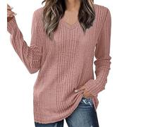 Pull Femme pour Les Fetes Pull Long Chaud Femme V Neck Long Sleeve Shirts for Women Casual Fall Tops Lightweight Sweaters Fashion Clothes 2024 Printemps De Marque Rose Gold M